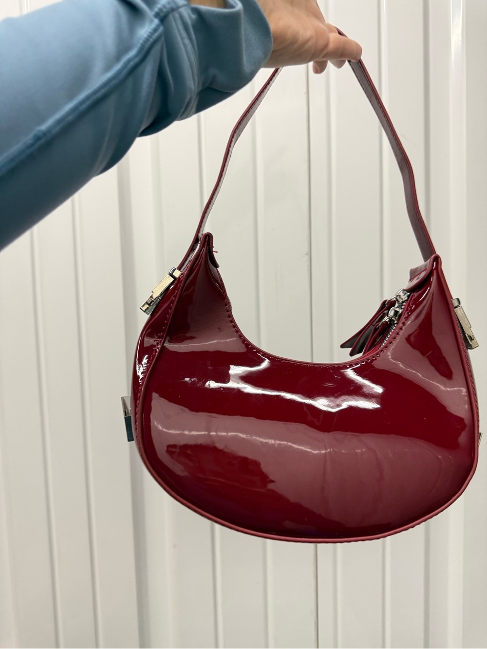 SHEIN Glossy Patent Crescent Mini Bag in Deep Red